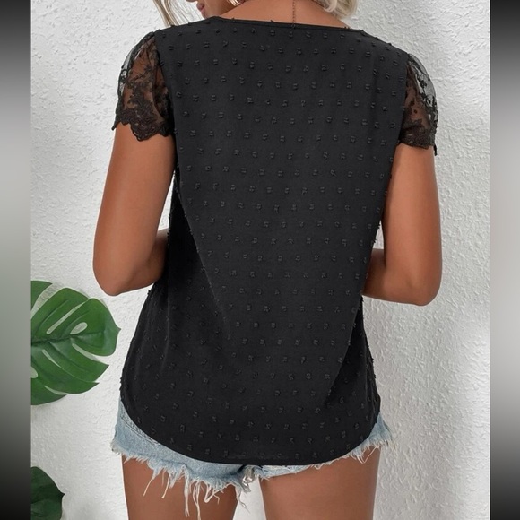 Elegant Sheer Mesh Swiss Dot Floral Lace Top Blouse Shirt Hot Pink - Picture 9 of 13